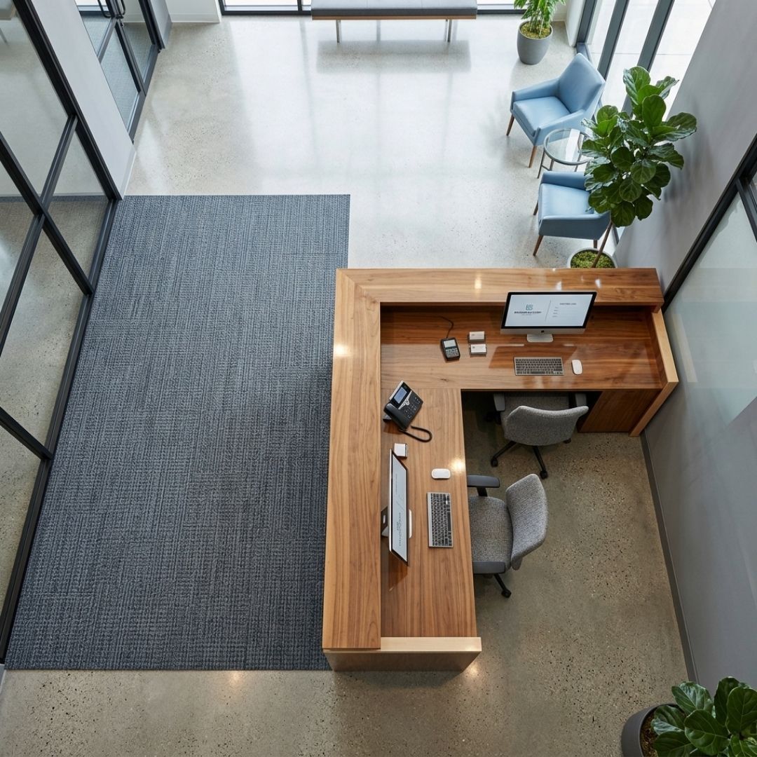 A top-down perspective of a beautifully clean and textured commercial carpet