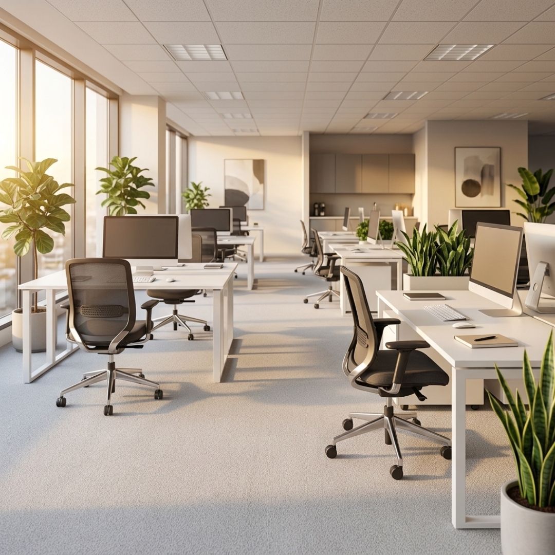 : A bright, clean office workspace ready for the workday.