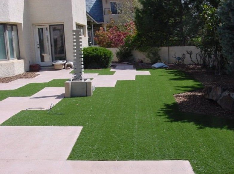 an installed fake grass lawn