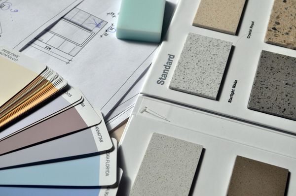 selection of colours and worktop finishes for a kitchen renovation