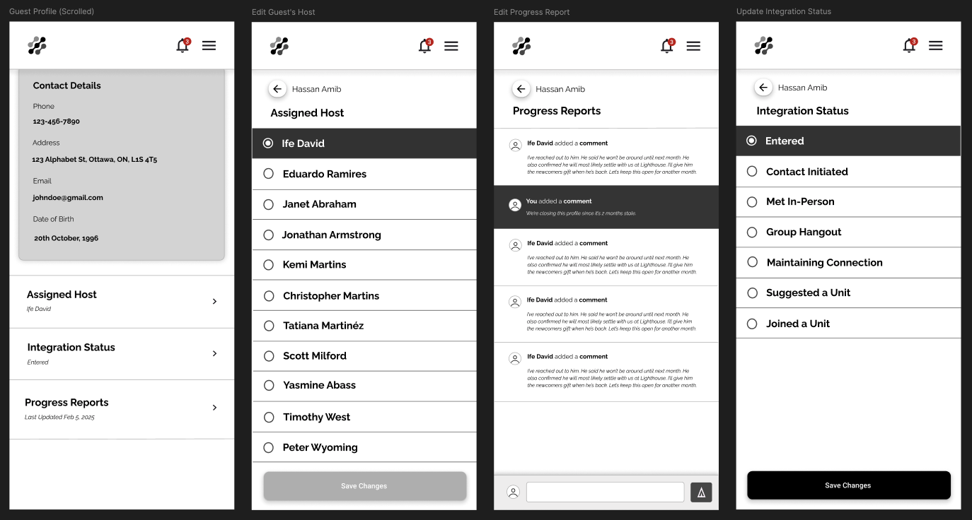 Admin login and account management screens