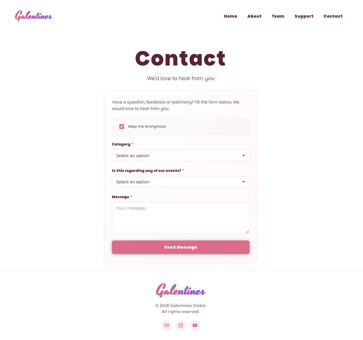 Galentines Global contact page