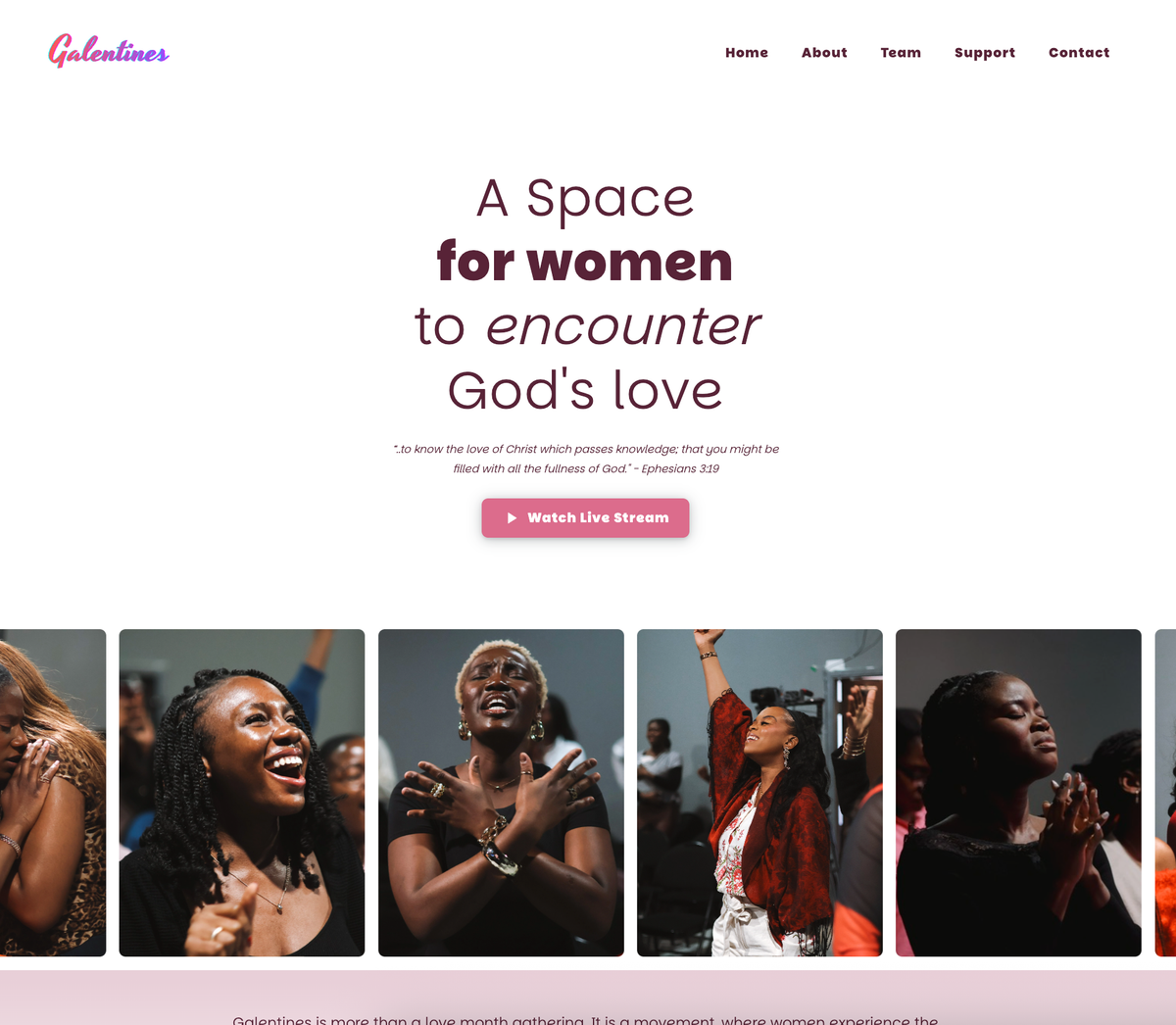 Galentines Global homepage hero section