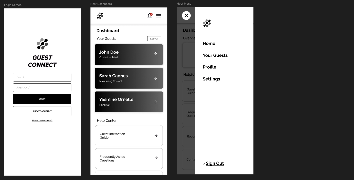 Admin login and account management screens