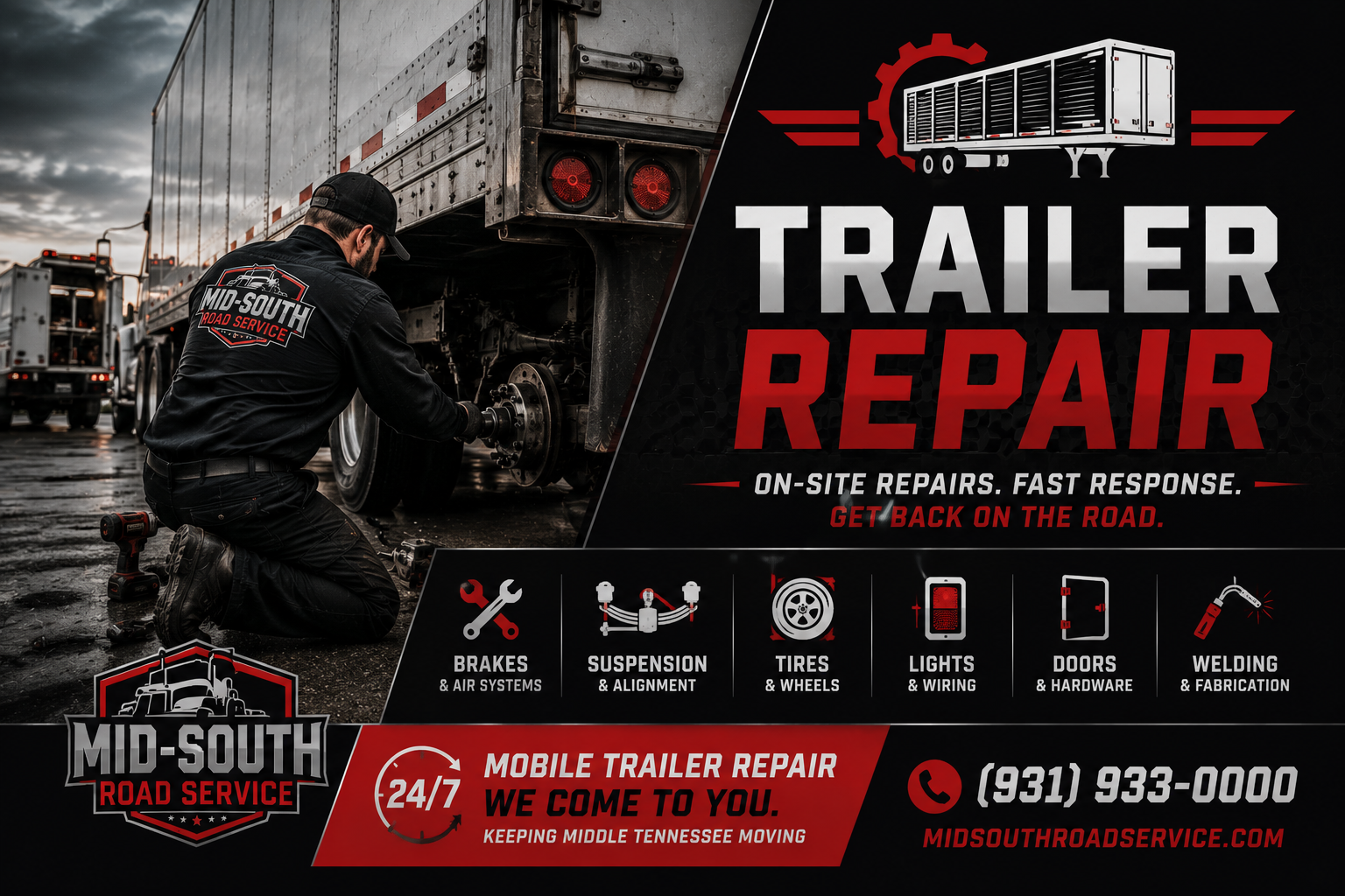 Trailer repair — brakes, lights, suspension, and welding in Clarksville, TN