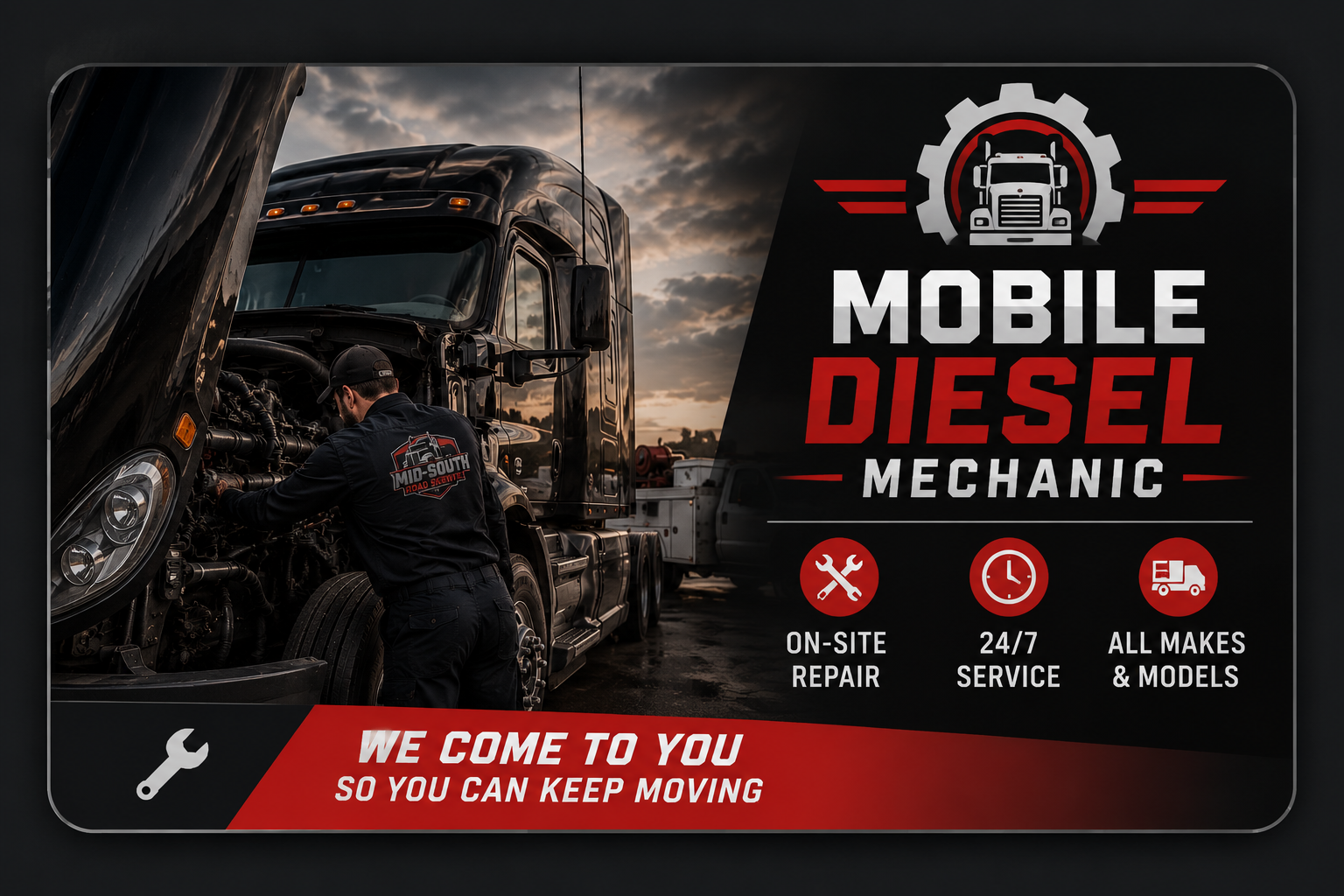 Mobile diesel mechanic working on a semi truck in Clarksville, TN