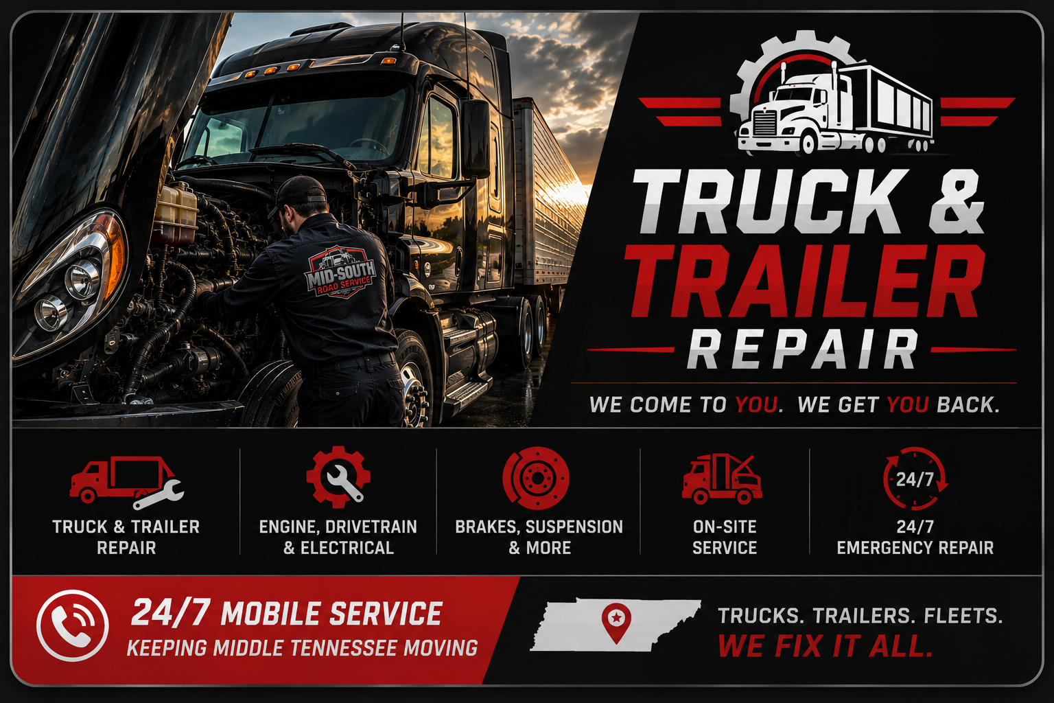 Truck and trailer repair — brakes, electrical, and driveline work