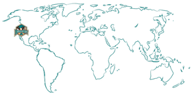 A map of the world showing the location of a city.