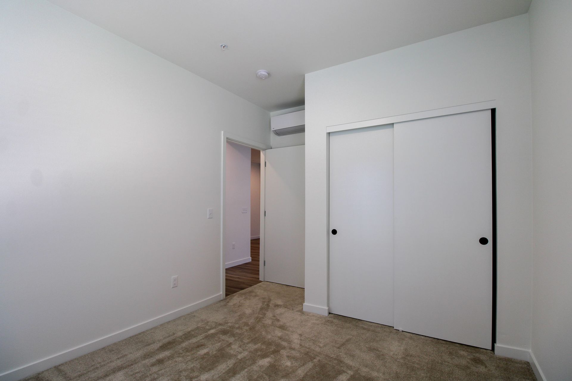 There is a closet in the corner of the room.