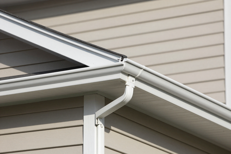 Freshly installed fascia board along residential roofline