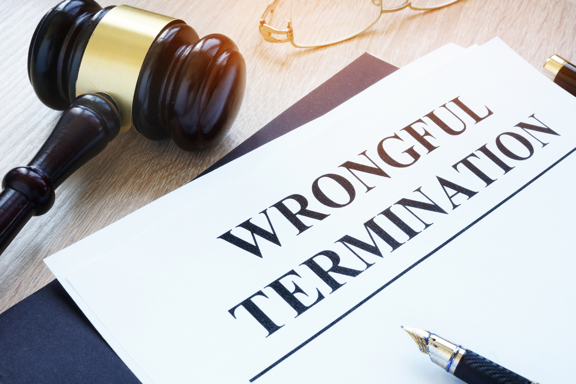 Documents about wrongful termination and gavel. 