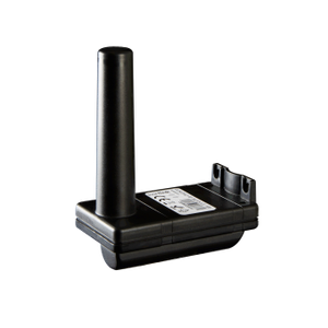 Black rectangular antenna with a cylindrical top, mounted on a bracket.