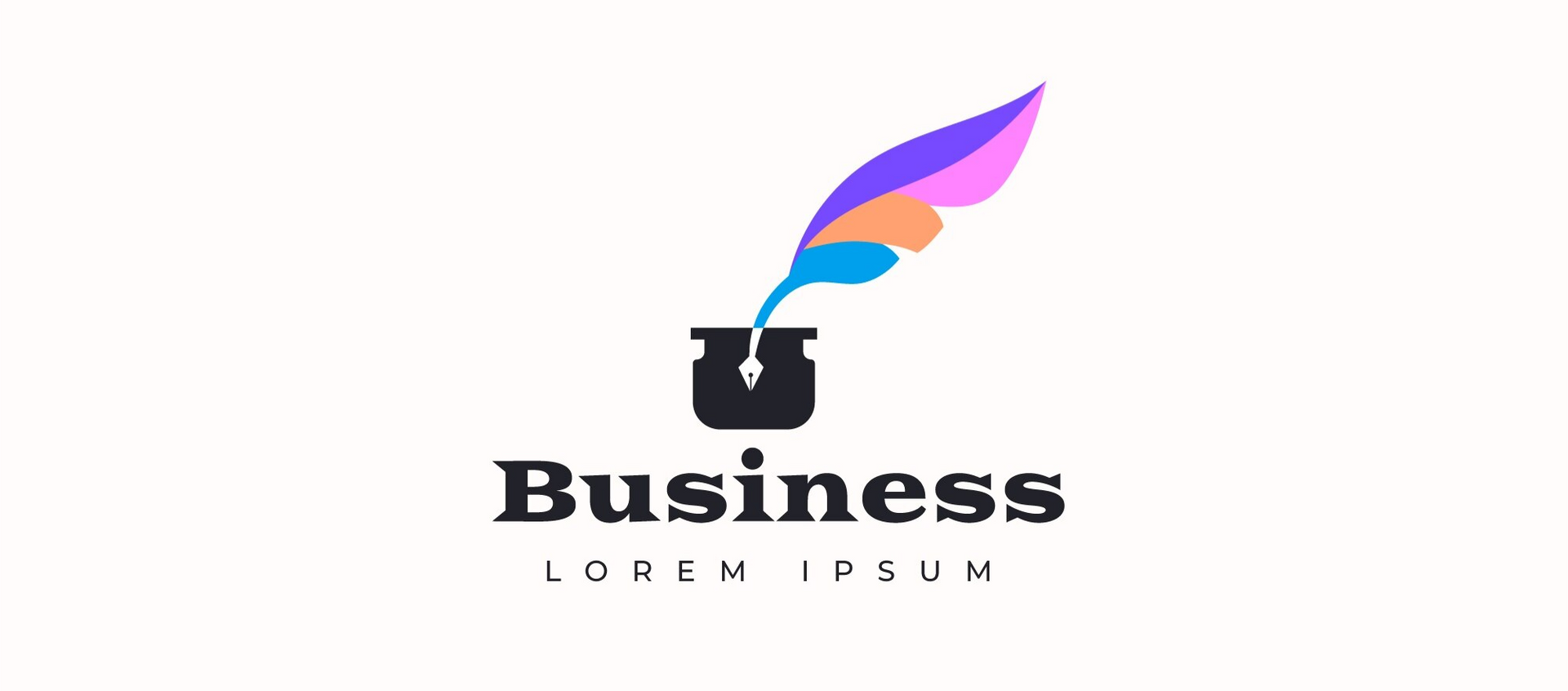 Logo: Ganzenveer met kleurrijke veren boven een zwarte inktpot, met daaronder de tekst 