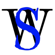 Black and blue intertwined letters &ldquo;V&rdquo; and &ldquo;S&rdquo; on a white background