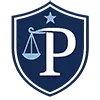 A navy blue shield containing a large white capital letter 