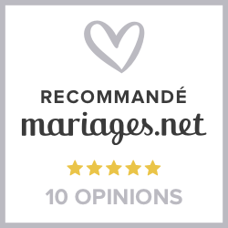 Logo recommandé mariages.net avec un cœur, 5 étoiles dorées et « 10 avis »