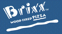 A blue and white logo for brian 's wood fired pizza