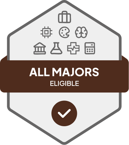 Badge with blue banner: 
