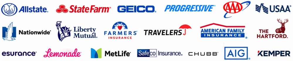 Many insurance company logos arranged in rows on a white background