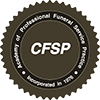 Circular black-and-gold Professional Funeral Service seal with CFSP initials in the center