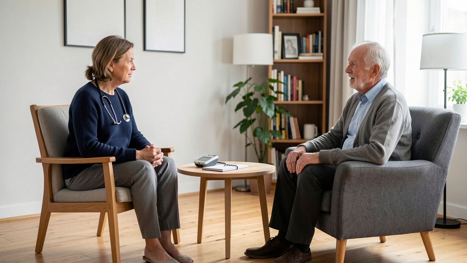 Læge og patient til konsultation i en lægeklinik