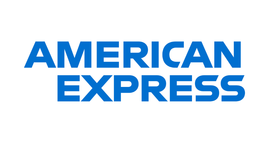 American Express logo in blue on a white background.