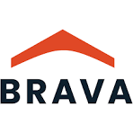 BRAVA logo with orange roof shape above bold black text on a white background