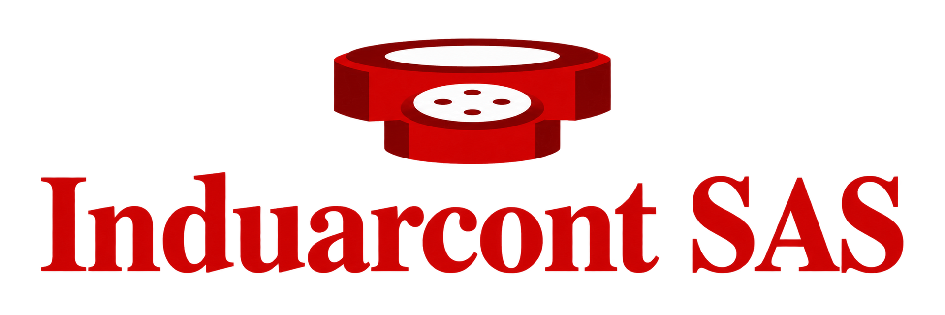 Logotipo de Induarcont SAS con texto rojo y un icono rojo encima.
