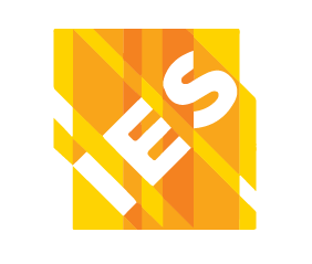 Stylized yellow-orange square logo with white diagonal letters “IES”