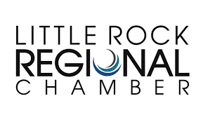 Little Rock Regional Chamber logo in black with blue swoosh on white background