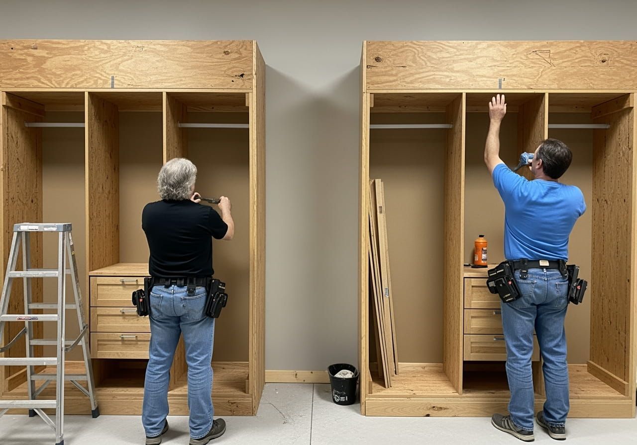 two workers building a custom closet in Lakewood Ranch, Florida