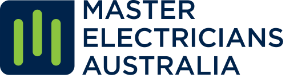 Master Electricians Australia logo with navy and green icon and text