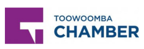 Toowoomba Chamber logo with purple icon and blue text