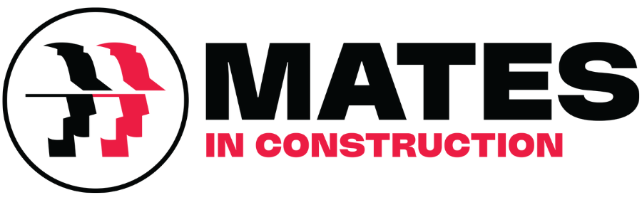 MATES in Construction logo with black, red, and white circular emblem and bold text