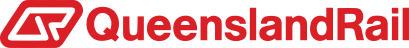 Queensland Rail logo in red and white with stylized QR emblem