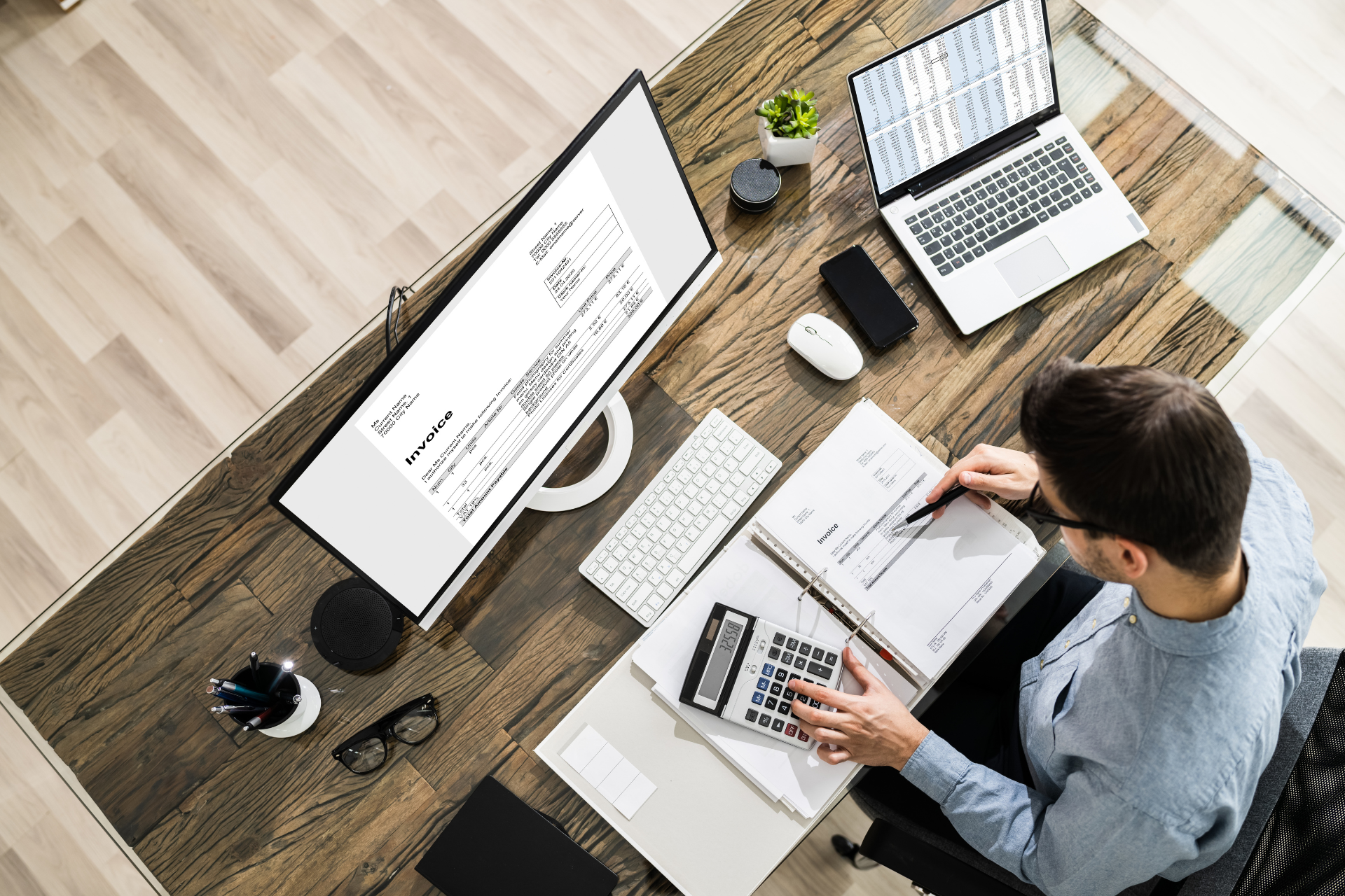 A business owner preparing their taxes