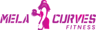 The logo for mela curves fitness shows a woman lifting a dumbbell.