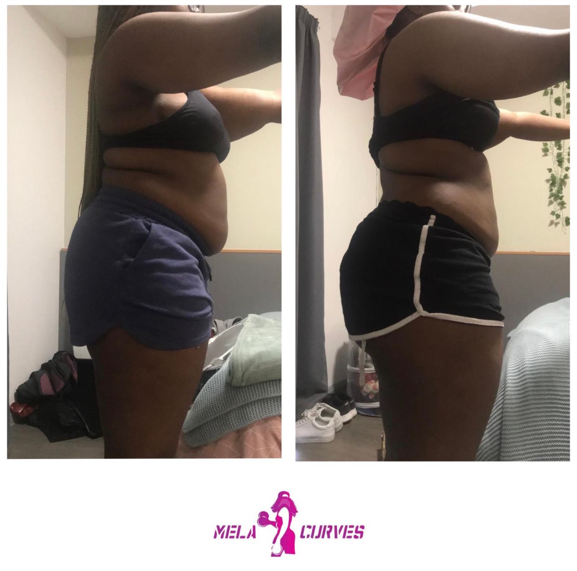 A before and after photo of a woman 's body