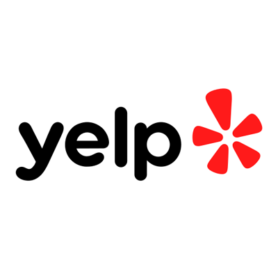 Yelp logo with black text and a red burst icon on a white background