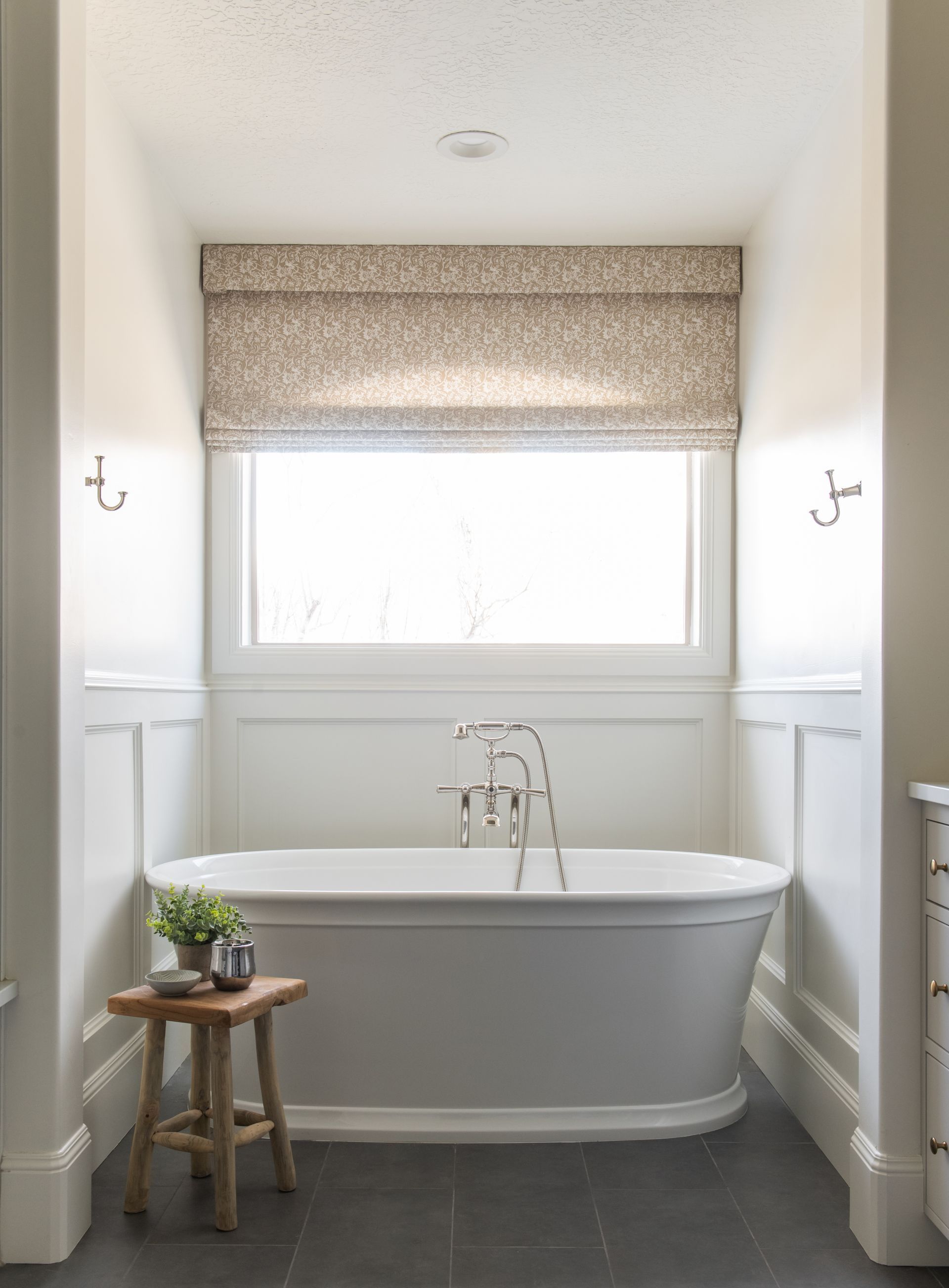 Custom fabric Roman shade for privacy and light control
