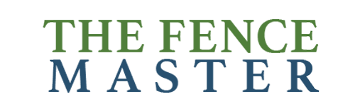 The Fence Master Logo for The Fence Master, text in green and blue.