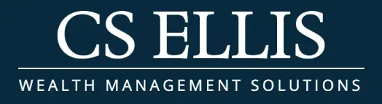 CS Ellis wealth management solutions logo in white on a dark blue background