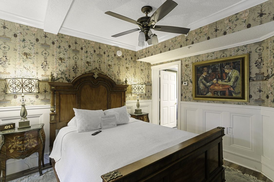 Bed with wood headboard