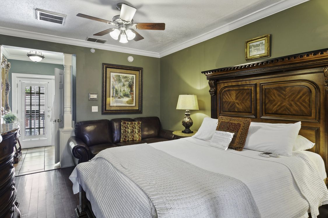 Bed with wood headboard