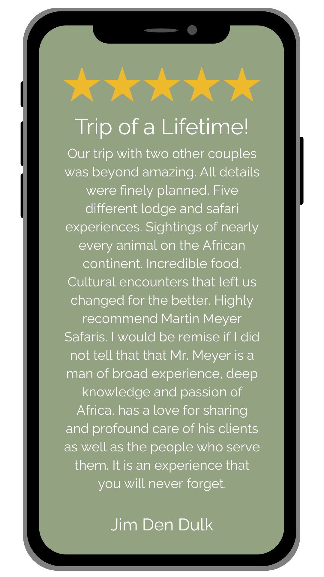 Smartphone displaying a customer review: