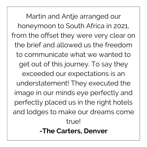 Martin and antje arranged their honeymoon to south africa in 2021.
