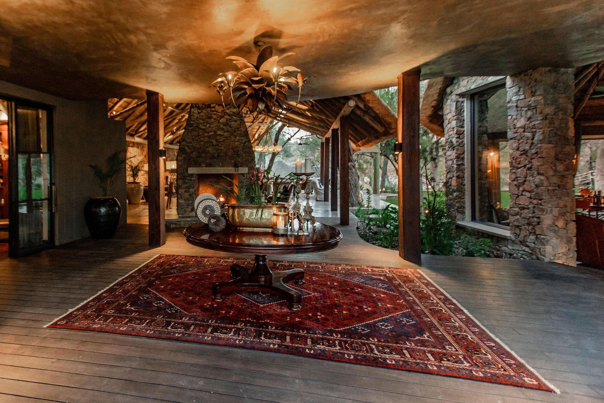 There is a large rug in the middle of the room.