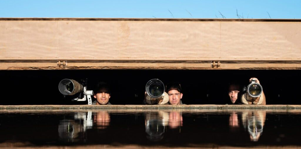 Photographic Hide with guests on a photographic safari