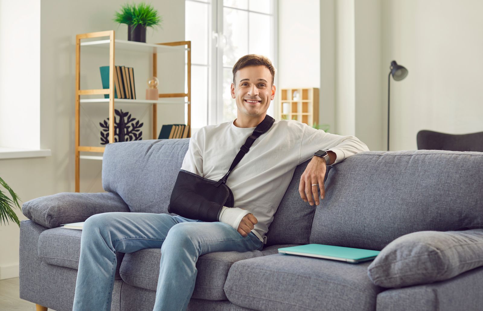 Injured rider at home after a crash, a client of a motorcycle accident lawyer in Westlake Village