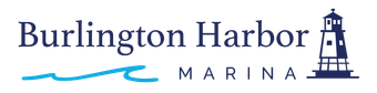 Burlington Harbor Marina logo with blue wave and lighthouse icon
